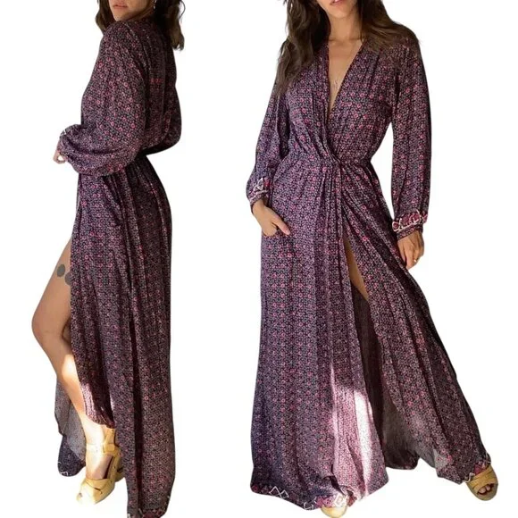 Natalie Martin Anthropologie Nico Wrap Maxi Dress Womens Medium Floral Draped - Picture 1 of 16